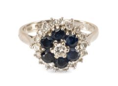 18CT WHITE GOLD SAPPHIRE & DIAMOND CLUSTER RING, 5.6g, ring size O Provenance: private collection