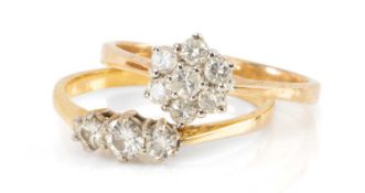 TWO GOLD DIAMOND RINGS, comprising 9ct gold diamond cluster ring, 0.5cts overall approx., 2.9g,