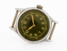 BULOVA WWII MILITARY A-11 WRISTWATCH HEAD, 16J Bulova manual wind movement, black dial, white Arabic