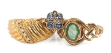 CLOGAU 9CT GOLD & EMERALD RING, ring size L, 2g; together with 9ct gold gem-set ring, set with