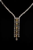 18CT WHITE GOLD FANCY YELLOW & WHITE DIAMOND NECKLACE, total diamond wt. approx. 1.5cts, gross wt.