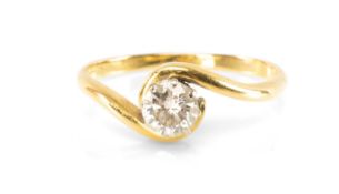 SOLITAIRE DIAMOND RING mounted in yellow metal, presumed 9ct gold (hallmarks rubbed/erased), diamond