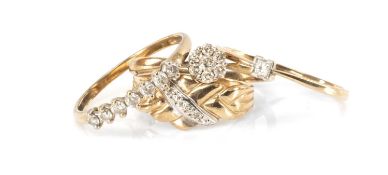 FOUR 9CT GOLD DIAMOND RINGS, variously set, 7.3g gross (4) Provenance: private collection Swansea