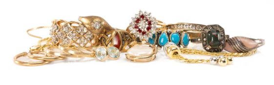 ASSORTED DRESS JEWELLERY comprising eight various gem-set rings, two 9ct gold chains (6.1g),