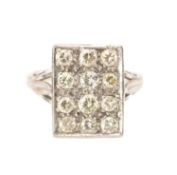 18CT WHITE GOLD & DIAMOND PANEL RING, set in rectangular frame, total diamond weight approx. 1.2cts,
