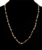 9CT GOLD FANCY TWIST BAR & BALL LINK CHOKER NECKLACE with lobster claw clasp, 48cms (l), 14.8g