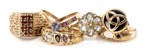 SEVEN 9CT GOLD MULTI-GEM SET RINGS, various styles, 26.4g gross (7) Provenance: deceased estate