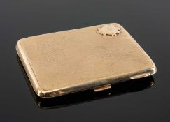 GEORGE V 9CT GOLD CIGARETTE CASE, 1918, engine turned decoration with applied shield cartouche, 8.