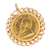 1975 KRUGERRAND GOLD COIN IN 9CT GOLD PENDANT MOUNT, 45g Provenance: private collection Neath Port