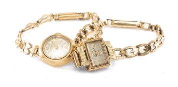 TWO LADIES' VINTAGE 9CT GOLD-CASED BRACELET WRISTWATCHES, both by Rotary, one having a rectangular