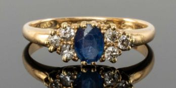 SAPPHIRE & DIAMOND CLUSTER RING, in 18ct gold, Chester 1907, ring size L, 2.3g Provenance: private