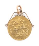 GEORGE V GOLD SOVEREIGN PENDANT, 1914, with soldered presumed 9ct gold mount, wt. 9.1g Provenance:
