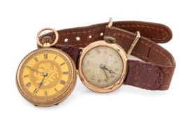 TWO LADIES' 9CT GOLD WATCHES, including Victorian fob watch, 29mms (diam.), and early 20th C.