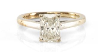 LAB GROWN DIAMOND RING in 9ct white gold, rectangular-cut stone approx. 1ct, ring size J, 2.6g