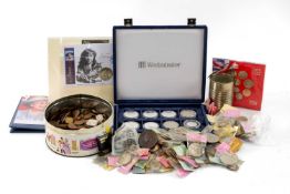 ASSORTED SILVER & OTHER COMMEMORATIVE COINS, including 1993 unc. Gibraltar crown, 2002 unc. USA