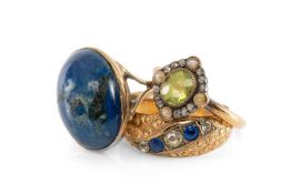 DIAMOND, PERIDOT & SEED PEARL RING in 9ct gold, ring size M, 3.2g; together with 9ct gold and