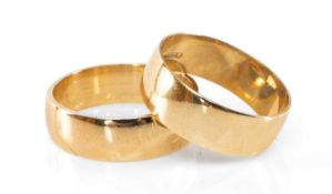 TWO 9CT GOLD WEDDING RINGS, ring size U, 5.2g, and ring size S, 3.4g (2) Provenance: private