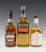 THREE BOTTLES OF MALT WHISKY comprising, Auchentoshan American Oak, 40%, 70cl, Balblair 16yo, 40%,