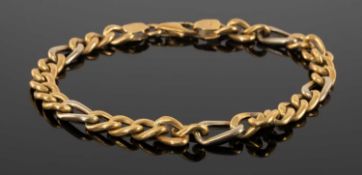 18CT TWO-COLOUR GOLD CURB FIGARO LINK BRACELET, 19cms (l), 7.9g Provenance: private collection