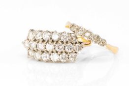 18CT GOLD TRIPLE-ROW DIAMOND CLUSTER RING; total diamond wt. approx. 0.95ct, 5.4g; together with