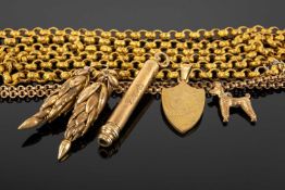 VICTORIAN PINCHBECK MUFF CHAIN, 128cms (l); together with a further Victorian chain; 9ct gold non-