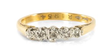 DIAMOND FIVE-STONE RING, stones illusion set in 18ct gold and platinum, ring size P, 2.5g