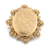 9CT GOLD FOLIATE ENGRAVED PICTURE LOCKED PENDANT BROOCH, 48 x 42mms, gross weight 18.3g