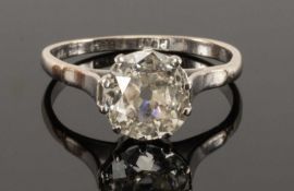 18CT WHITE GOLD & PLATINUM DIAMOND SOLITAIRE RING, approx. 1.7cts, 2.6g, ring size O Provenance:
