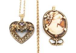 9CT GOLD MOUNTED CARVED SHELL CAMEO PENDANT NECKLACE, pendant 40mms, suspended from a 9ct gold