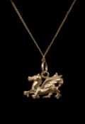 WELSH DRAGON 9CT GOLD PENDANT NECKLACE, 3.3g Provenance: private collection Conwy
