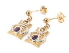 PAIR OF CLOGAU GUSTAV KLIMT 9CT GOLD, SILVER & AMETHYST PENDANT EARRINGS, 20mms drop, gross weight