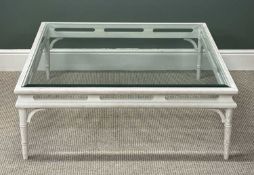 MODERN SQUARE OCCASIONAL / CONSERVATORY TABLE, with bevelled plate glass top, white painted frame