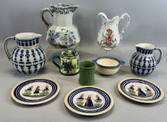 ASSORTED CERAMICS, including large Mason's Ironstone panelled jug, 22cms (h); three Quimper