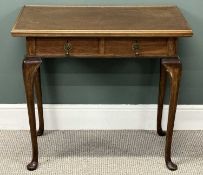EARLY 20TH CENTURY WALNUT SIDE TABLE, rectangular quarter veneered top over two frieze drawers,