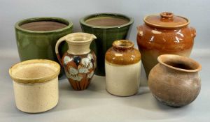 ASSORTED STONEWARE / DECORATIVE ITEMS, including two green glazed planters, 26cms (h); stoneware
