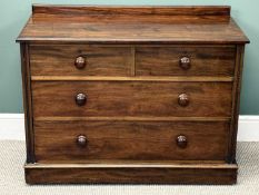 VICTORIAN MAHOGANY CHEST OF DRAWERS with turned knob handles, 81 (h) x 106 (w) x 49cms (d)