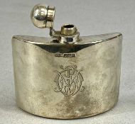 EDWARD VII SILVER HIP FLASK, with hinged bayonet cap, engraved with monogram in script, James