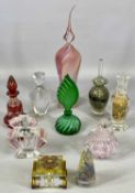 GOOD COLLECTION OF ART GLASS SCENT BOTTLES & STOPPERS, various designs including Art Deco, 33cms (h)
