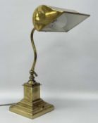 REPRODUCTION BRASS STUDENT'S DESK LAMP, with stepped base, adjustable swan neck column, 42cms (h)