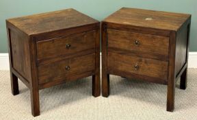 PAIR OF HARDWOOD TWO-DRAWER BESIDE CHESTS with ring handles, 63 (h) x 57 (w) x 43cms (d) Provenance: