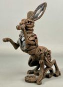 MATT BUCKLEY 'EDGE SCULPTURE' in cold cast resin - boxing hare, impressed marks and monogram,