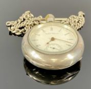 BARTLETT WALTHAM WATCH CO. LARGE NICKEL CASED POCKET WATCH, keyless, white dial with subsidiary