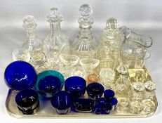ASSORTED GLASSWARE, including Bristol blue glass finger bowl and various liners, circular cut-