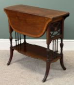 QUALITY EDWARDIAN MAHOGANY SUTHERLAND TABLE, cross-banded and strung, shaped oval top with drop