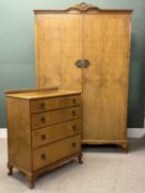 HEATHLAND FURNITURE WALNUT TWO-PIECE BEDROOM SUITE, comprising two-door wardrobe with shell carved