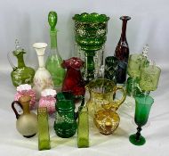 ASSORTED GLASSWARE, 19th century and later, including green glass lustre, painted and gilded