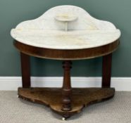 VICTORIAN MAHOGANY DEMI-LUNE WASHSTAND, marble top, raised back and stand, turned frontal support to