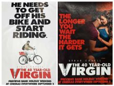 TWO ORIGINAL MOVIE POSTERS FOR 'THE 40 YEAR-OLD VIRGIN', massive vinyl with slogan 'He needs to