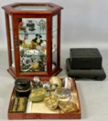 ASSORTED COLLECTABLES, including two vintage travelling inkwells, brass and marble abacus