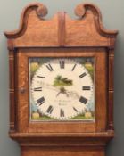 OAK LONGCASE CLOCK, Richards of Bala, painted enamel dial with date arch, 30-hour movement, with